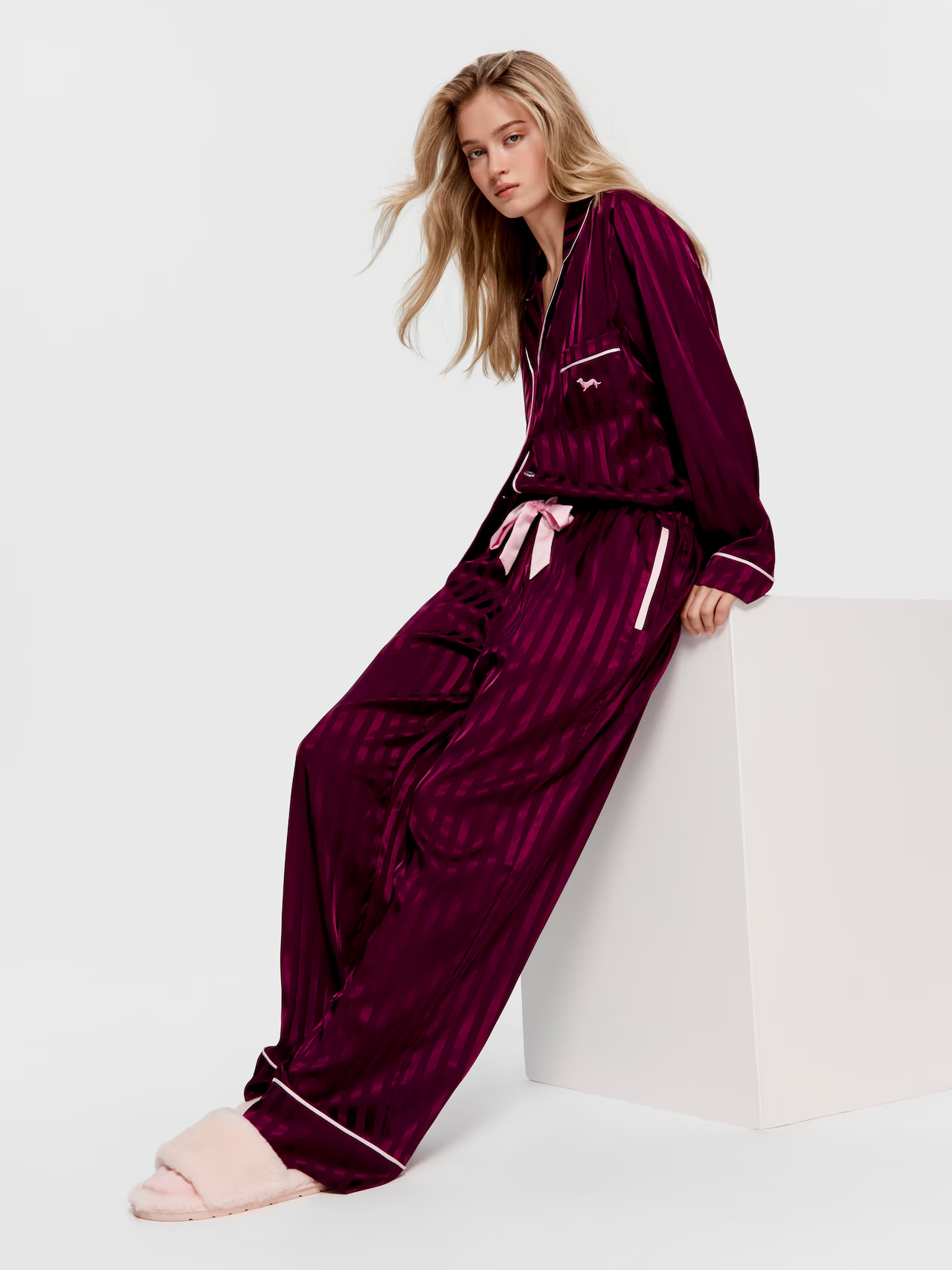 Peter Alexander Plum Stripe Chic Satin Long PJ Set